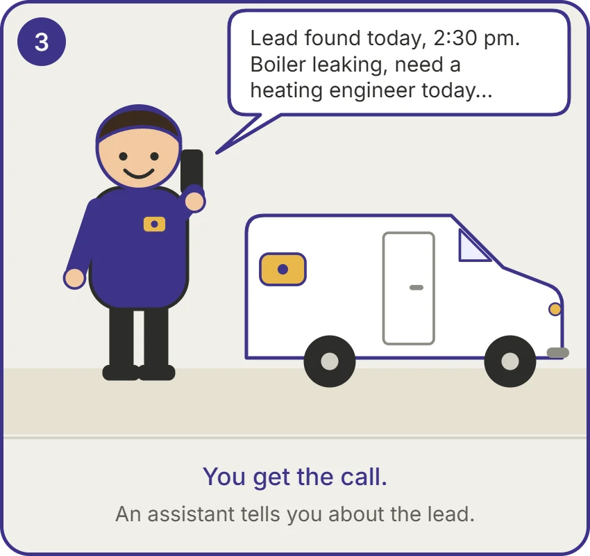 You get the call: an assistant tells you about the lead while you are out on a job.